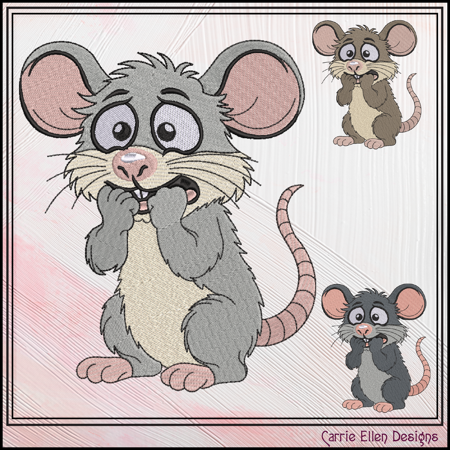 Anxious Mouse – Funny Cartoon Mouse Machine Embroidery Design | Quirky Nervous Character, 6 Sizes (3847)