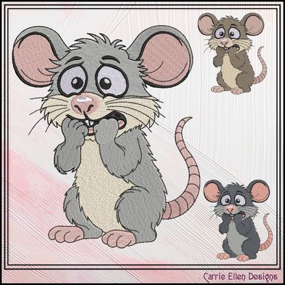 Anxious Mouse – Funny Cartoon Mouse Machine Embroidery Design | Quirky Nervous Character, 6 Sizes (3847)