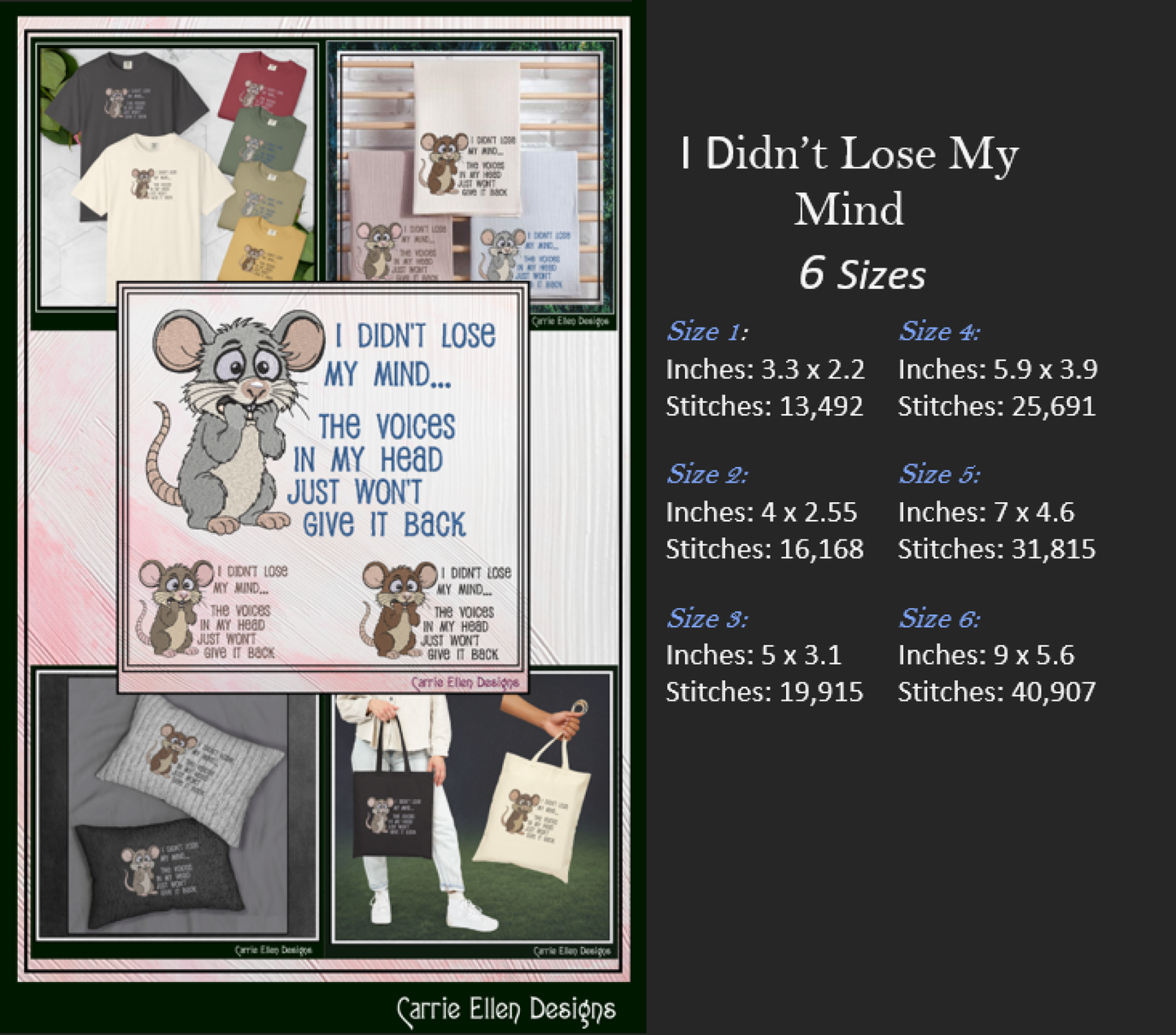 I Didn’t Lose My Mind Funny Mouse Machine Embroidery Design | Sarcastic Humor Saying, 6 Sizes (3848)