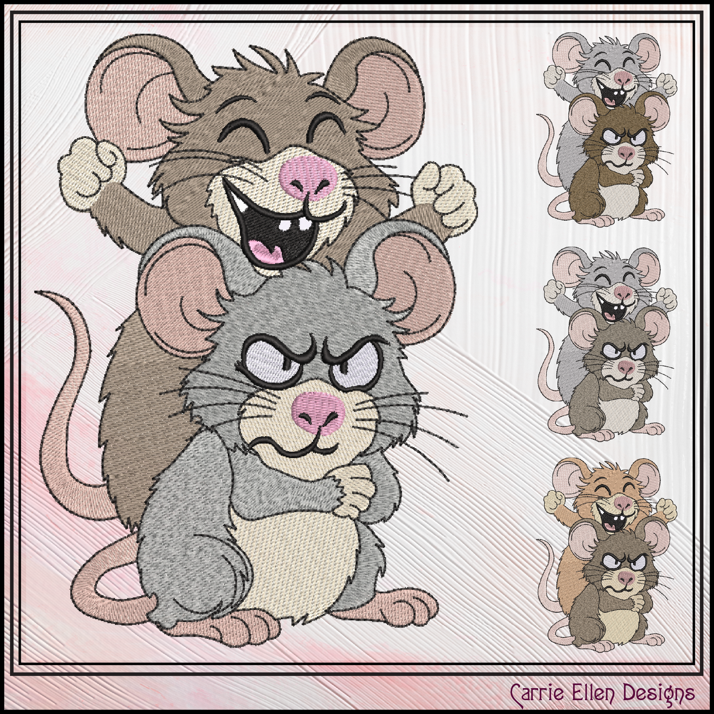 Funny Sarcastic Mouse Duo Machine Embroidery Design | Attitude Cartoon Mice Stitch File, 6 Sizes (3853)