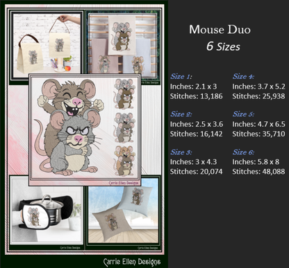 Funny Sarcastic Mouse Duo Machine Embroidery Design | Attitude Cartoon Mice Stitch File, 6 Sizes (3853)