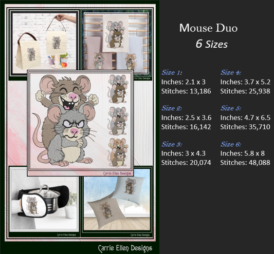 Funny Sarcastic Mouse Duo Machine Embroidery Design | Attitude Cartoon Mice Stitch File, 6 Sizes (3853)