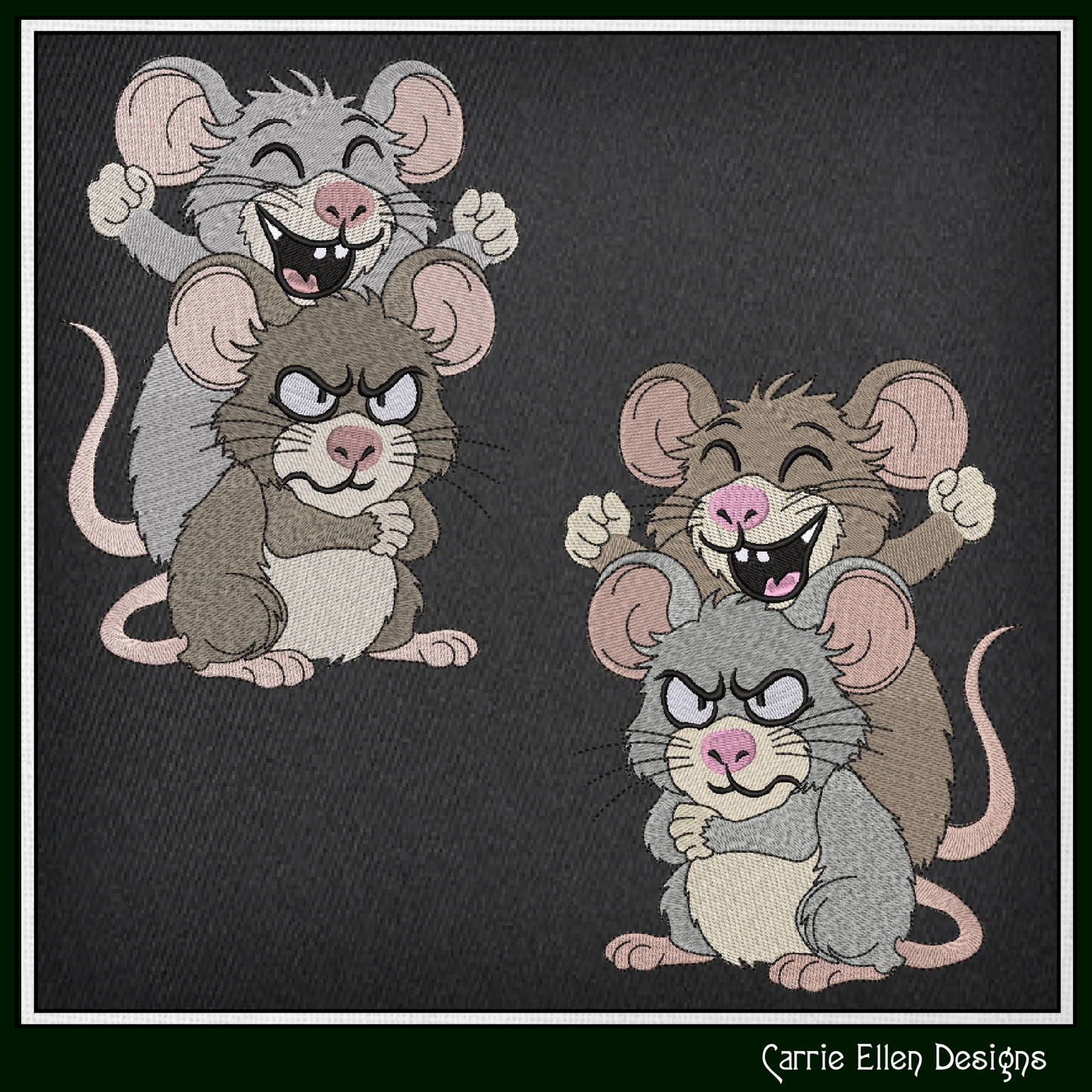 Funny Sarcastic Mouse Duo Machine Embroidery Design | Attitude Cartoon Mice Stitch File, 6 Sizes (3853)