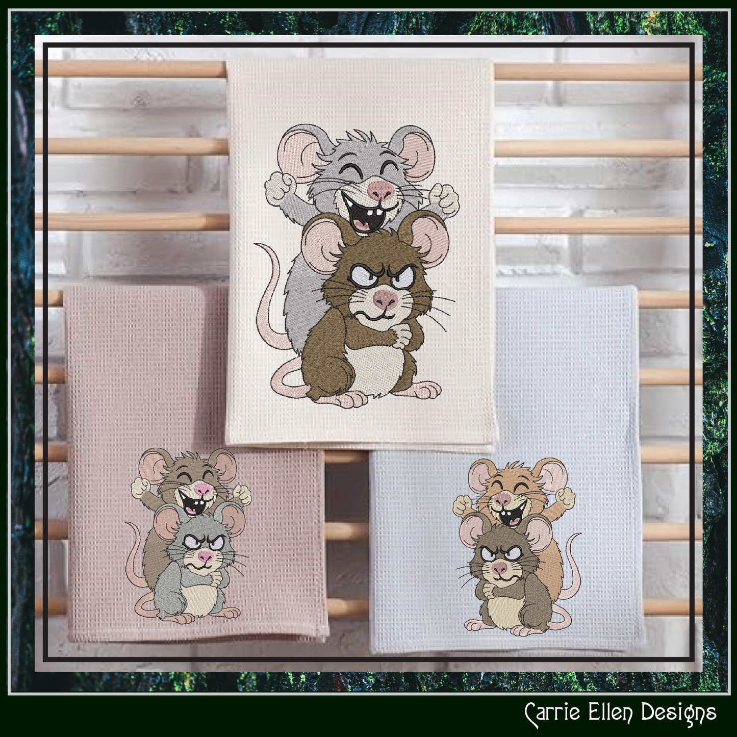 Funny Sarcastic Mouse Duo Machine Embroidery Design | Attitude Cartoon Mice Stitch File, 6 Sizes (3853)