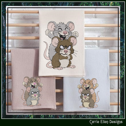 Funny Sarcastic Mouse Duo Machine Embroidery Design | Attitude Cartoon Mice Stitch File, 6 Sizes (3853)