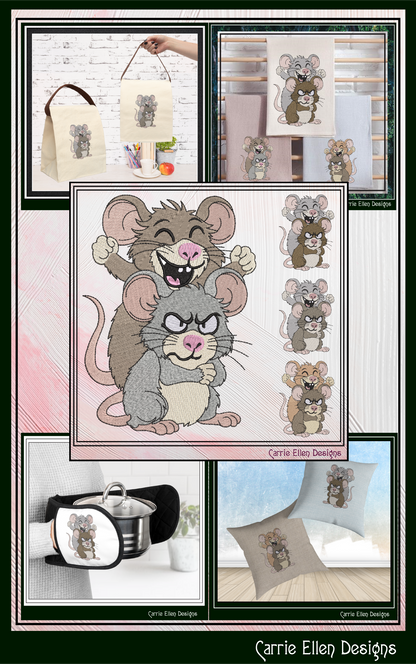 Funny Sarcastic Mouse Duo Machine Embroidery Design | Attitude Cartoon Mice Stitch File, 6 Sizes (3853)