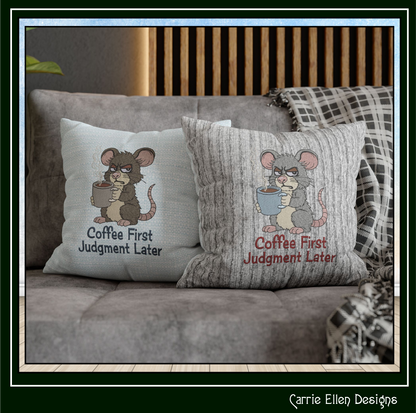 Coffee First Judgement Later Machine Embroidery Design, Sarcastic Humor Saying, 6 Sizes (3854)