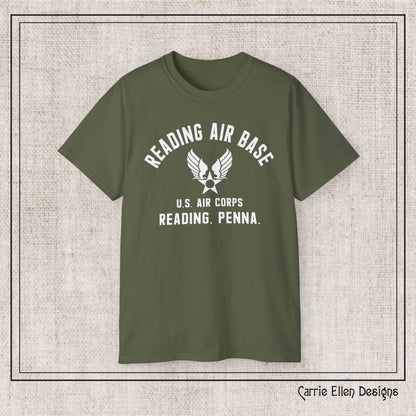 Reading Air Base Short Sleeve Cotton T-Shirt, Vintage WWII Military Design – Heavyweight 100% Cotton Tee (P-6037)