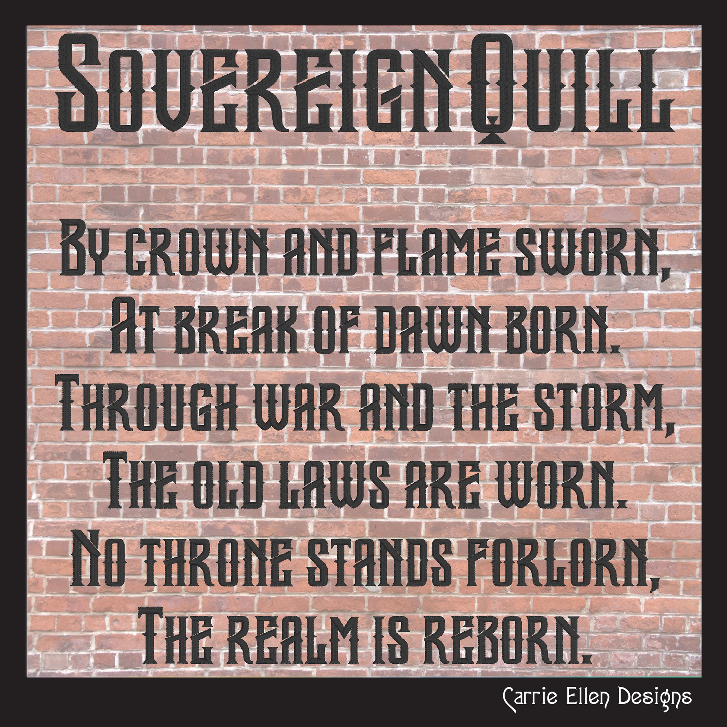 Sovereign Quill BX Font and Lettering Stitch Files, Modern Gothic Style Alphabet Machine Embroidery (3864)