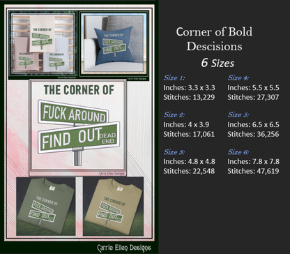 Corner of Bad Decisions Road Sign Machine Embroidery Design | Adult Humor (3900)