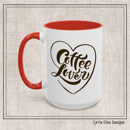 Coffee Lover Color Accent Ceramic Mug – Cute Printed Coffee Gift for Coffeeholics, Baristas, and Caffeine Addicts (P-6061)