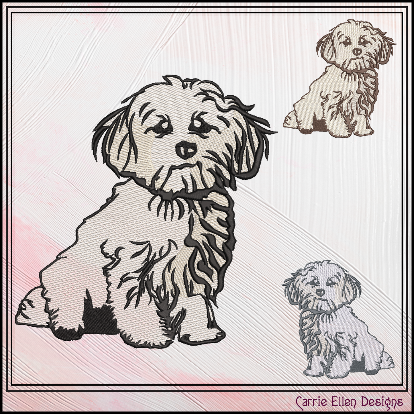 Maltese Puppy Machine Embroidery Design | Cute Dog Embroidery Pattern, 6 Sizes (3931)