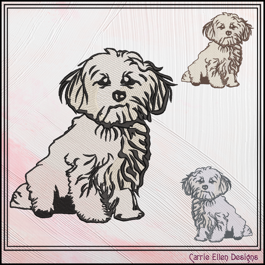 Maltese Puppy Machine Embroidery Design | Cute Dog Embroidery Pattern, 6 Sizes (3931)