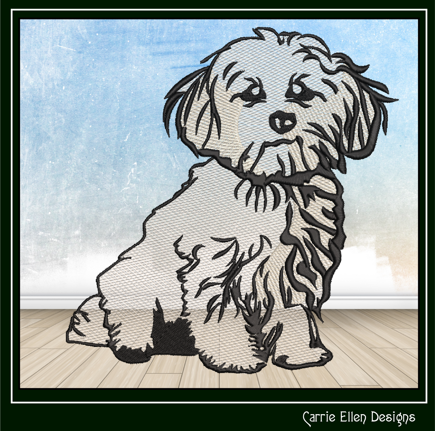 Maltese Puppy Machine Embroidery Design | Cute Dog Embroidery Pattern, 6 Sizes (3931)