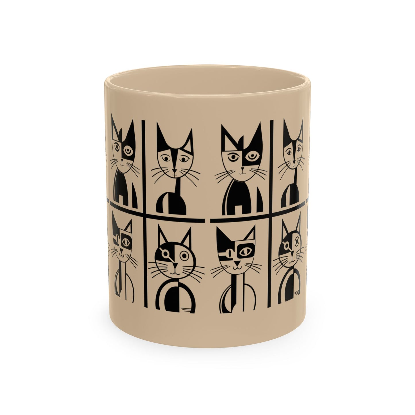 Geometric Cat Color Mug | Minimalist Cat 11oz Ceramic Coffee Mug | 8 Color Choices (4276)