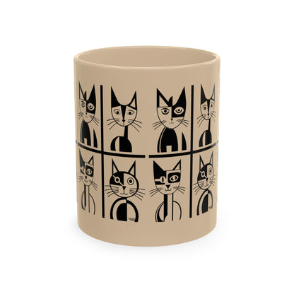 Geometric Cat Color Mug | Minimalist Cat 11oz Ceramic Coffee Mug | 8 Color Choices (4276)