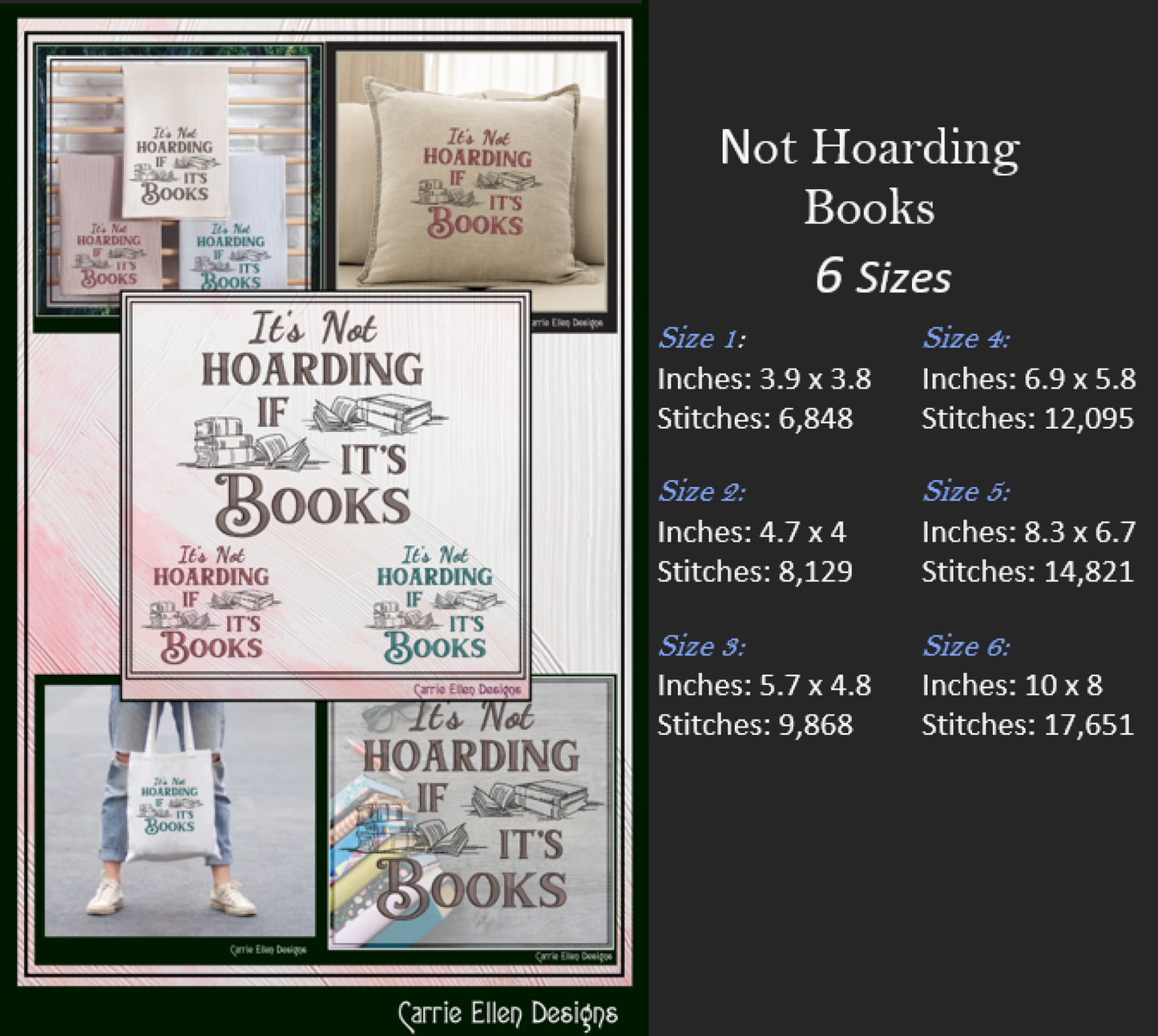 It’s Not Hoarding If It’s Books Machine Embroidery Design | Funny Reading Saying, 6 Sizes (3984)