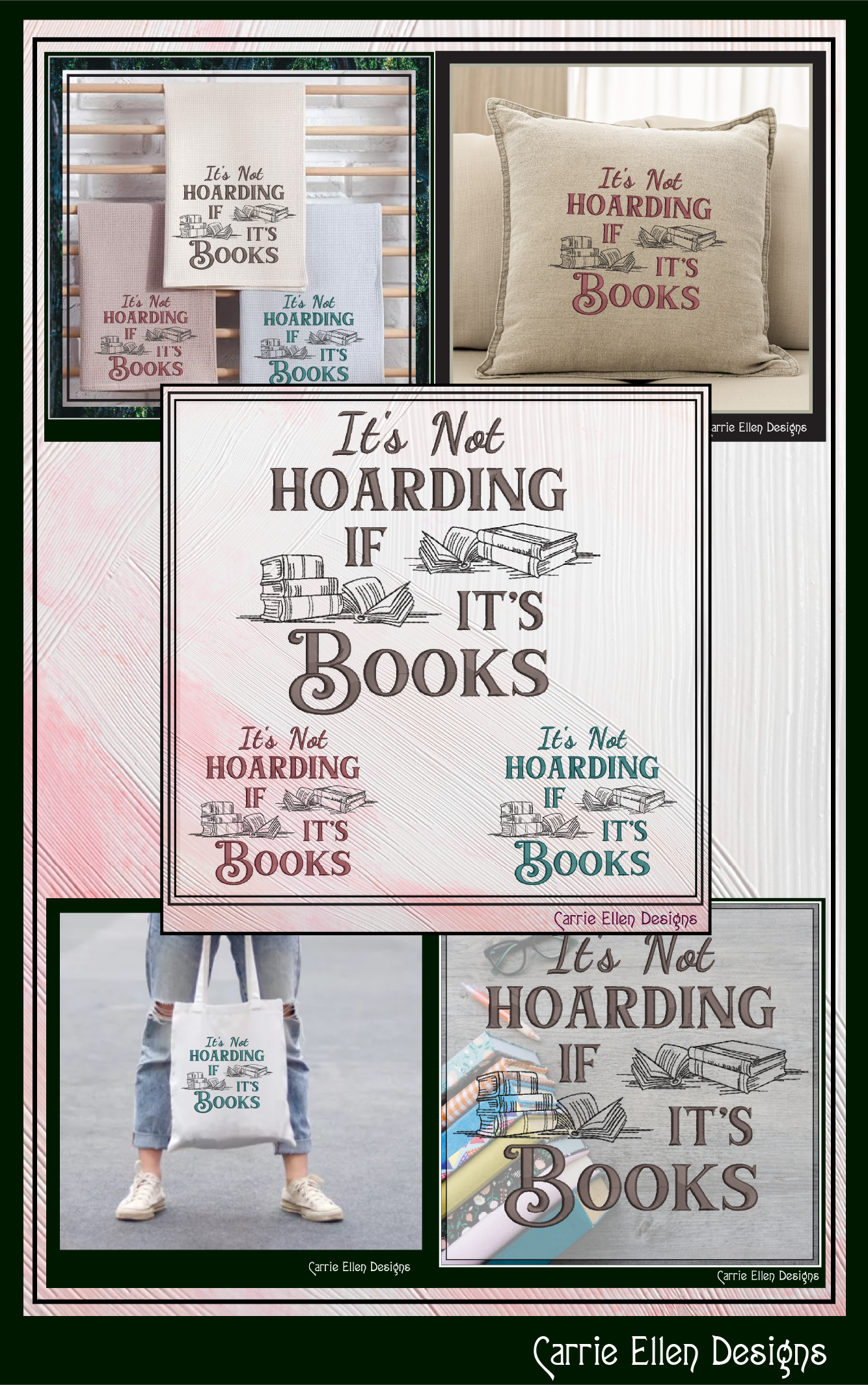 It’s Not Hoarding If It’s Books Machine Embroidery Design | Funny Reading Saying, 6 Sizes (3984)