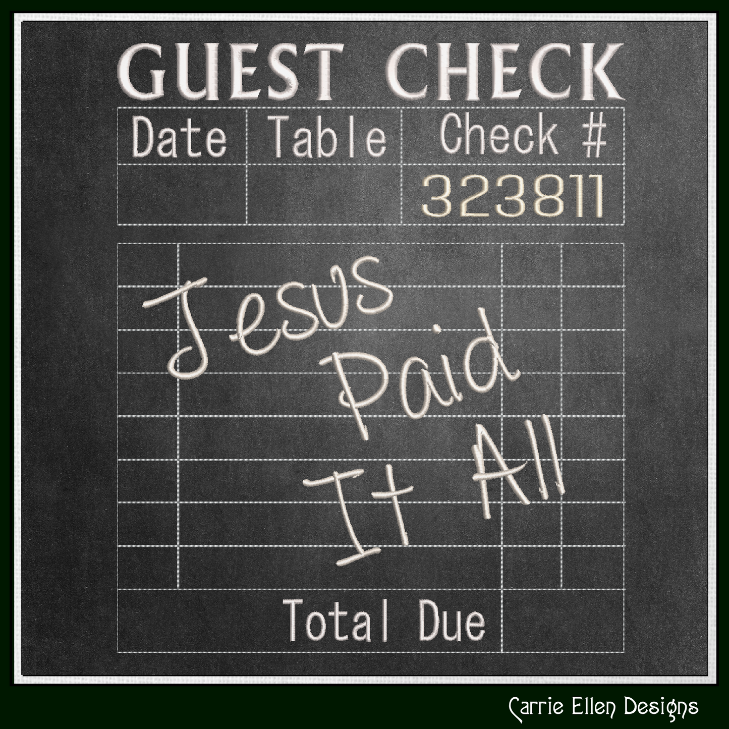 Jesus Paid It All Machine Embroidery Design | Faith Quote Guest Check Stitch File, 6 Sizes (3988)