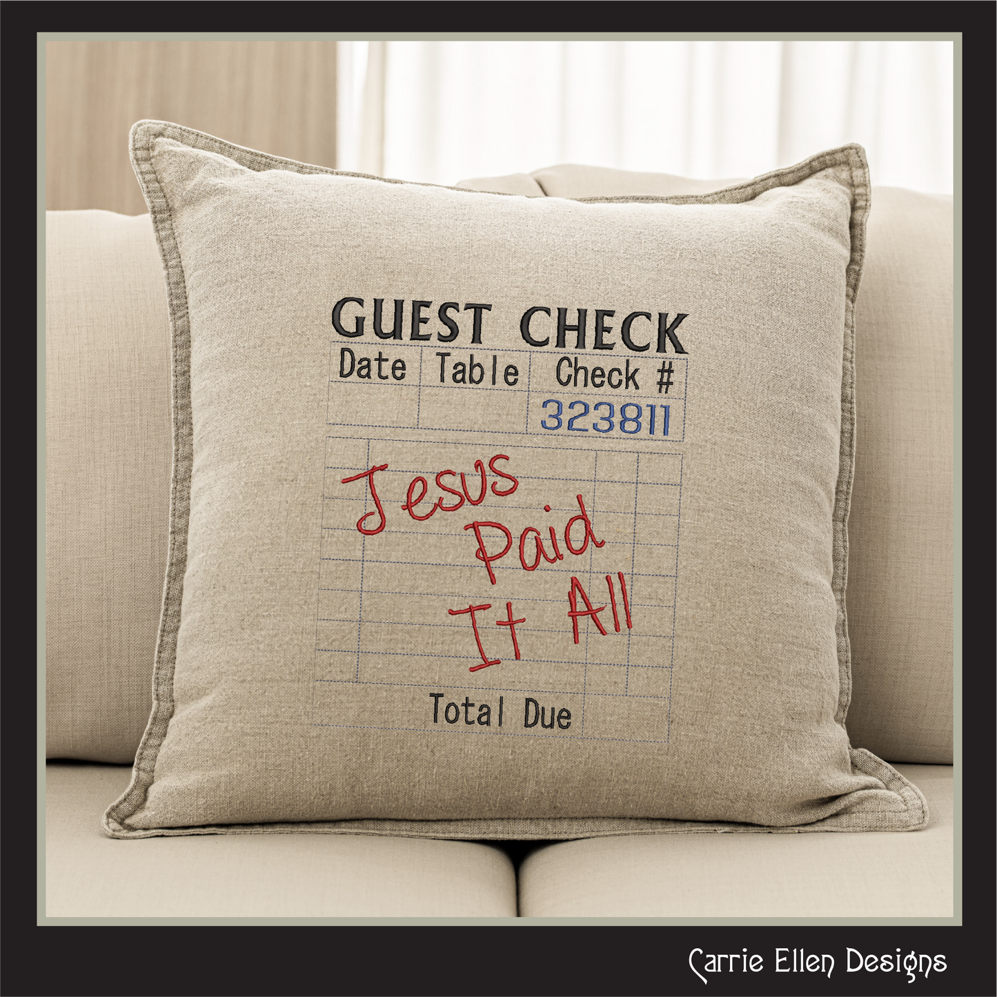 Jesus Paid It All Machine Embroidery Design | Faith Quote Guest Check Stitch File, 6 Sizes (3988)