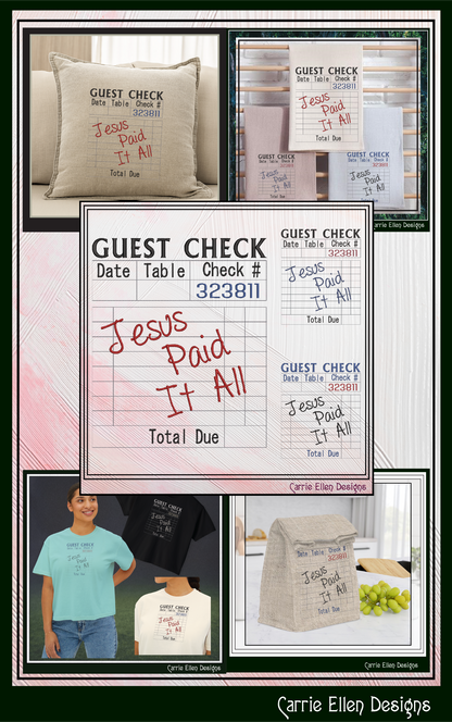 Jesus Paid It All Machine Embroidery Design | Faith Quote Guest Check Stitch File, 6 Sizes (3988)