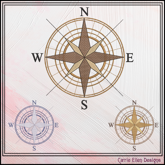 Compass Rose Machine Embroidery Design | Nautical Map Compass Stitch File, 6 Sizes (3993)