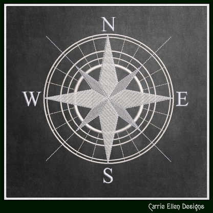 Compass Rose Machine Embroidery Design | Nautical Map Compass Stitch File, 6 Sizes (3993)