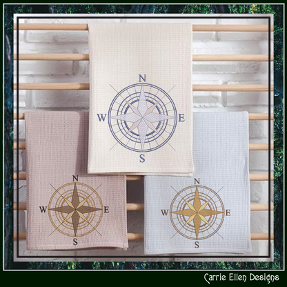 Compass Rose Machine Embroidery Design | Nautical Map Compass Stitch File, 6 Sizes (3993)