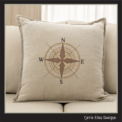 Compass Rose Machine Embroidery Design | Nautical Map Compass Stitch File, 6 Sizes (3993)