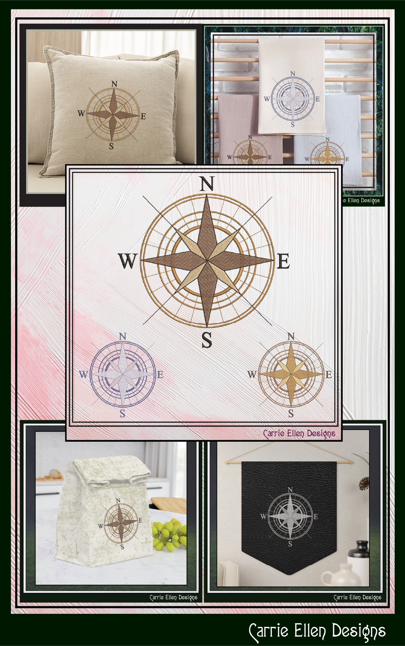 Compass Rose Machine Embroidery Design | Nautical Map Compass Stitch File, 6 Sizes (3993)