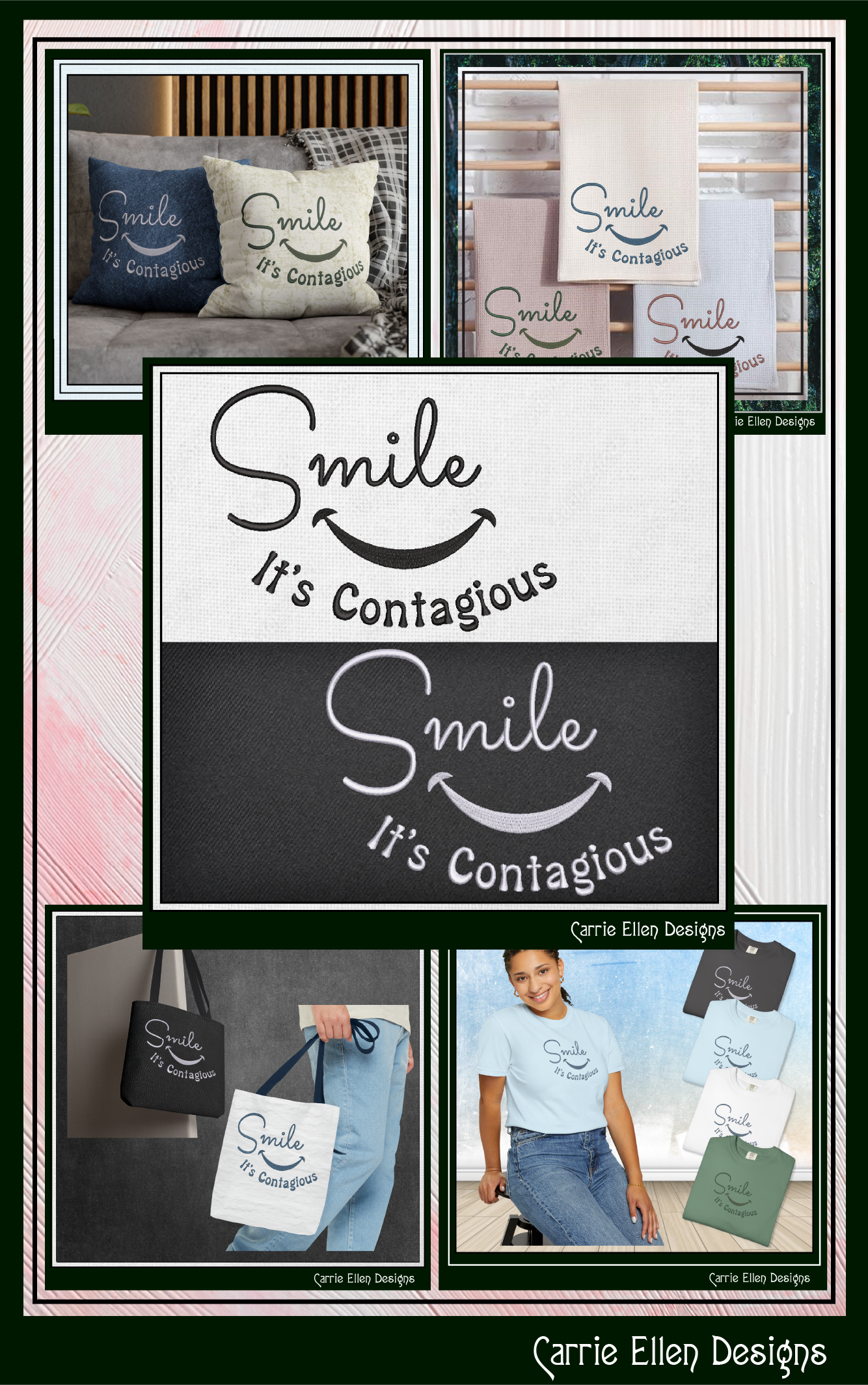 Smile It’s Contagious Machine Embroidery Design | Inspirational Quote Stitch File, 6 Sizes (3995)