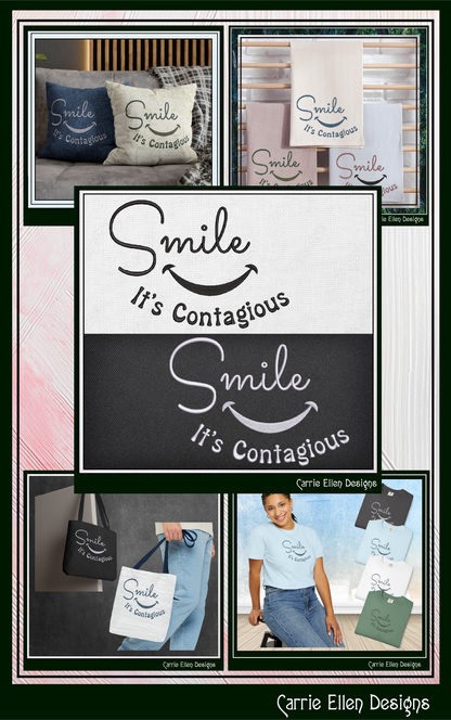 Smile It’s Contagious Machine Embroidery Design | Inspirational Quote Stitch File, 6 Sizes (3995)