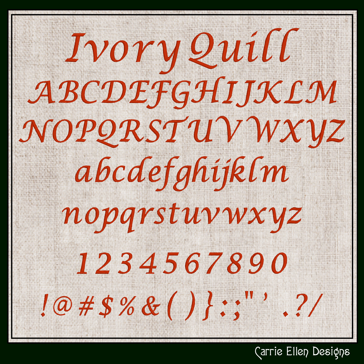 Ivory Quill Calligraphy BX Font & Lettering Stitch Files |Native Embrilliance Machine Embroidery Font (3996)