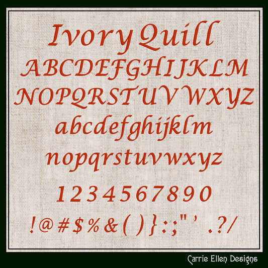 Ivory Quill Calligraphy BX Font & Lettering Stitch Files |Native Embrilliance Machine Embroidery Font (3996)
