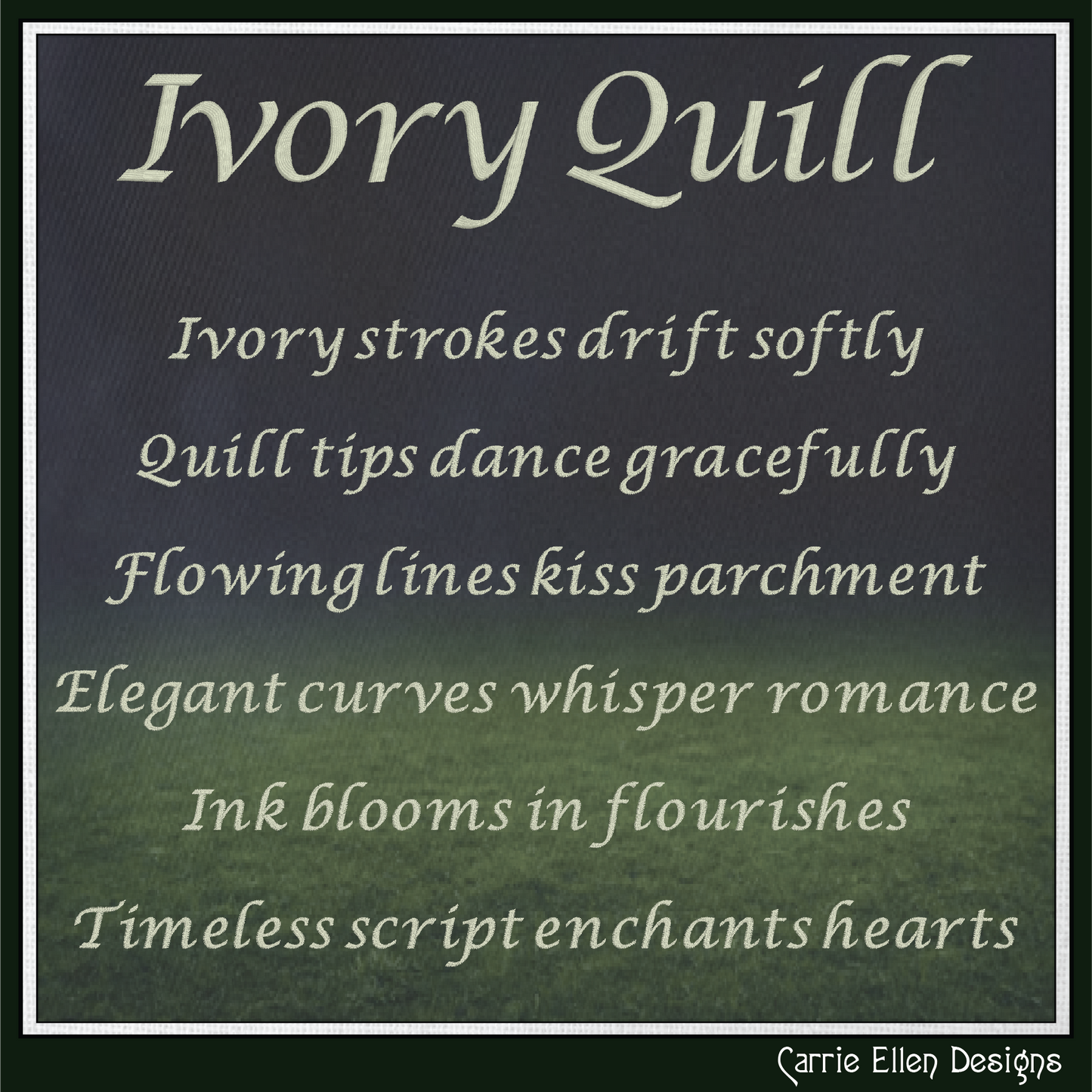 Ivory Quill Calligraphy BX Font & Lettering Stitch Files |Native Embrilliance Machine Embroidery Font (3996)
