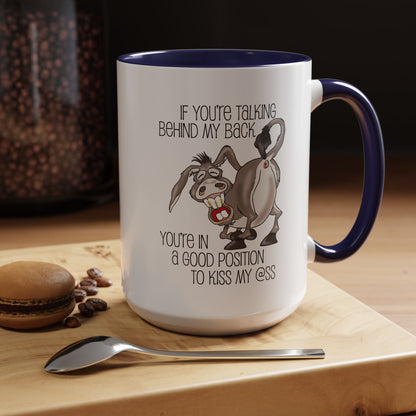 Snarky Donkey Kiss Ass Coffee Mug – Unique Ceramic Mug, 11oz & 15oz (P-6084)