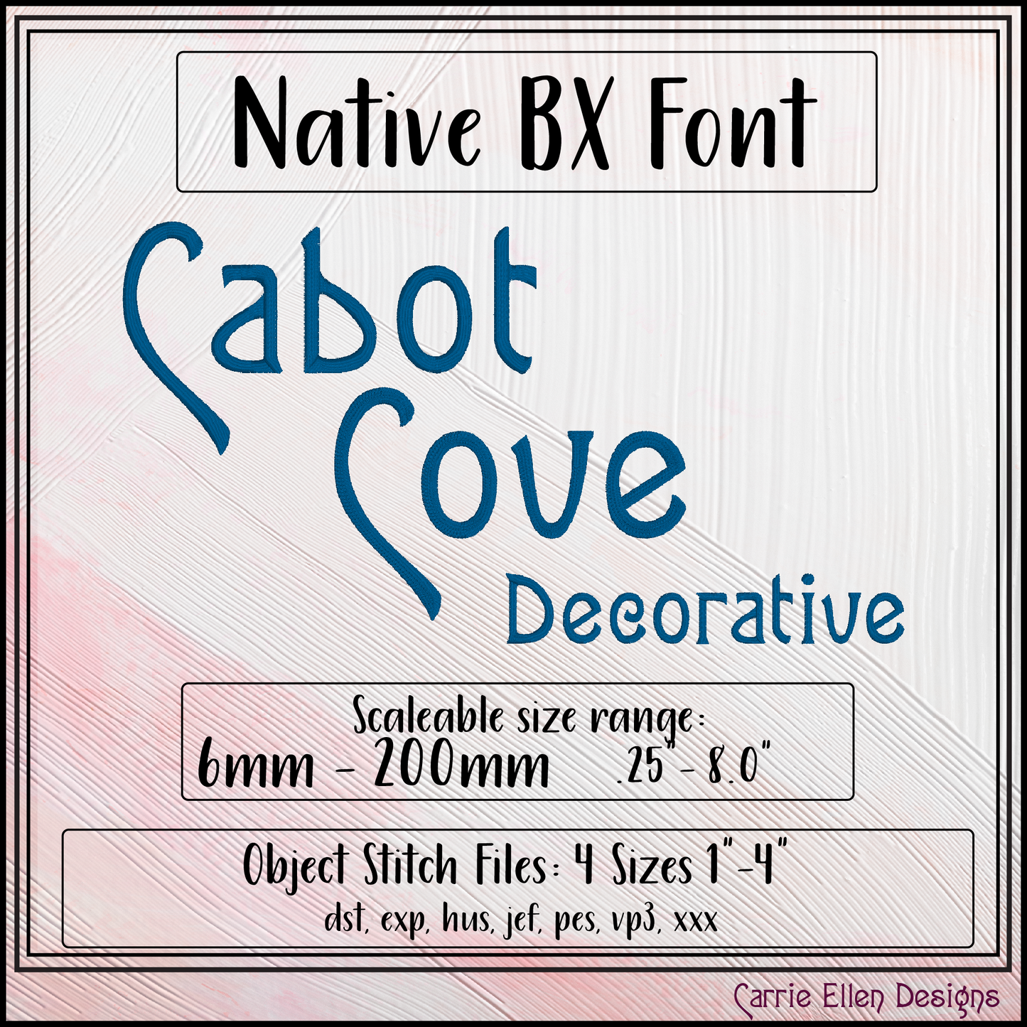 Cabot Cove Decorative BX Font & Lettering Stitch Files |Native Embrilliance Machine Embroidery Font (4006)