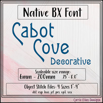 Cabot Cove Decorative BX Font & Lettering Stitch Files |Native Embrilliance Machine Embroidery Font (4006)