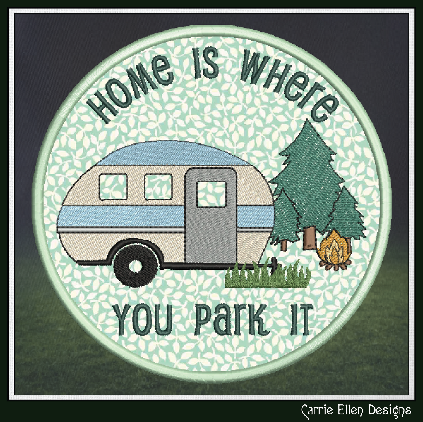 Camping Theme ITH Jar Opener Machine Embroidery Design | Home Is Where You Park It Lid Gripper (4010)