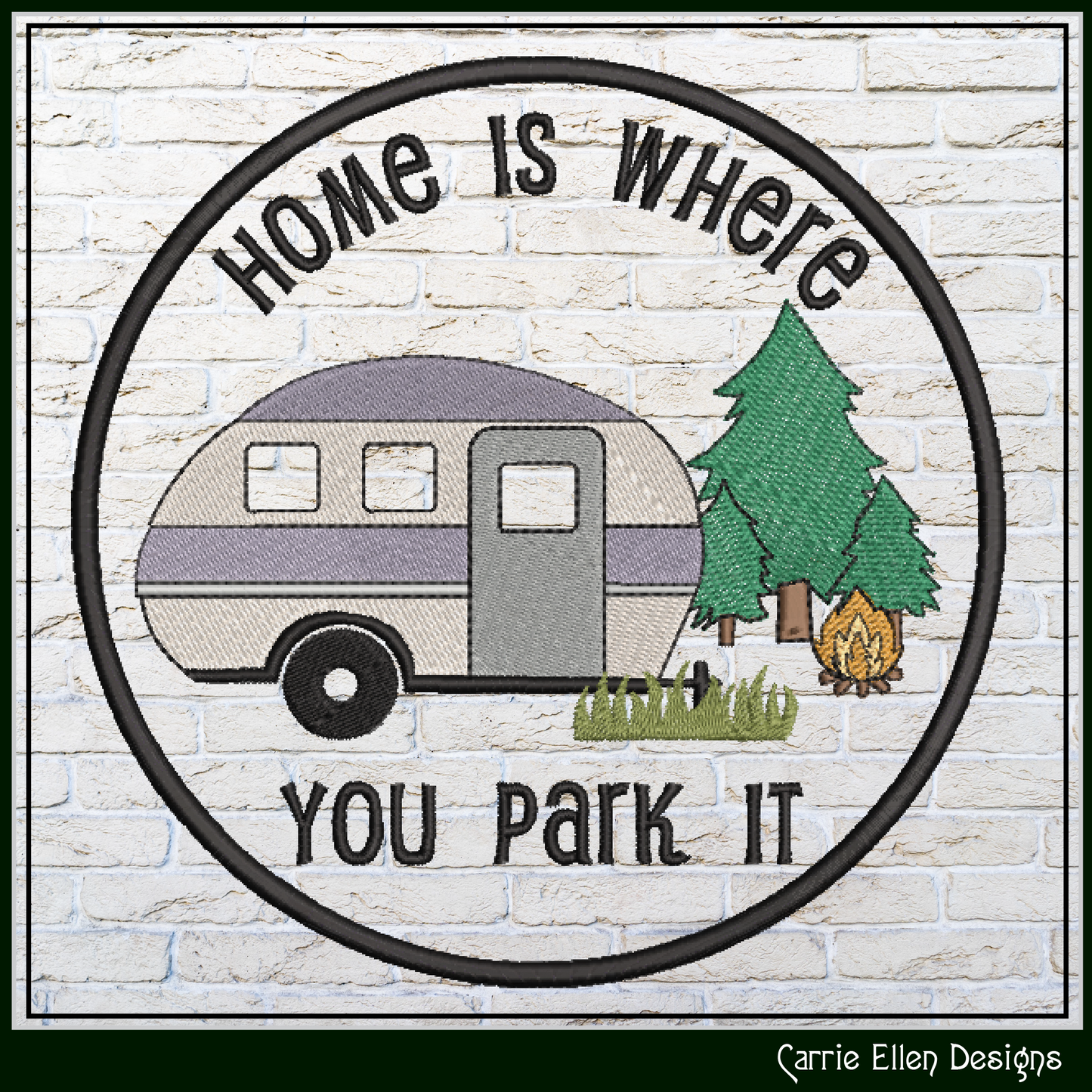 Camping Theme ITH Jar Opener Machine Embroidery Design | Home Is Where You Park It Lid Gripper (4010)