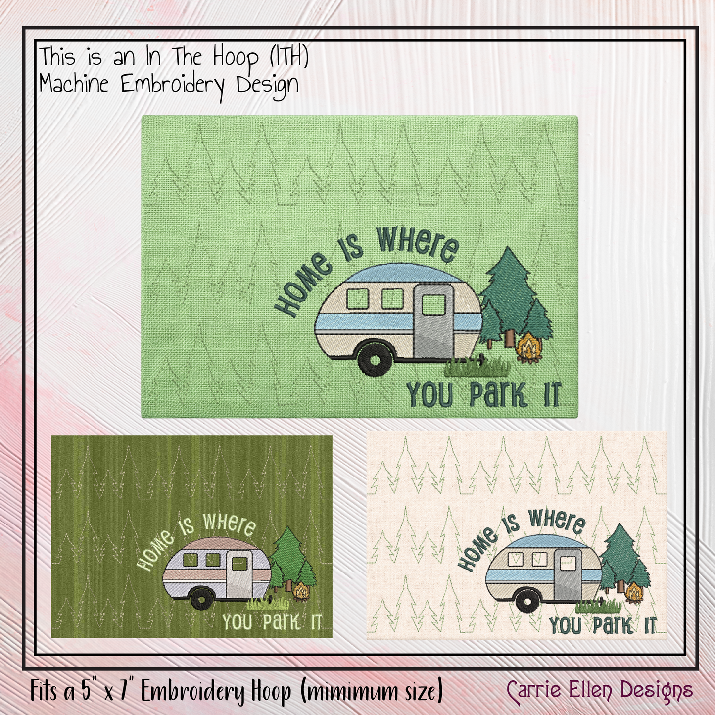 Camping Theme ITH Mug Rug Machine Embroidery Design | Home Is Where You Park In The Hoop Project (4011)
