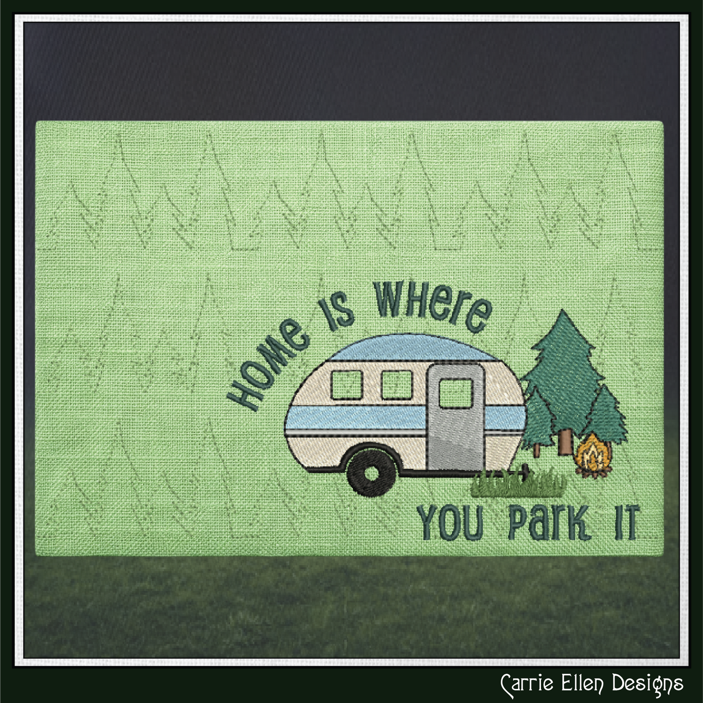 Camping Theme ITH Mug Rug Machine Embroidery Design | Home Is Where You Park In The Hoop Project (4011)