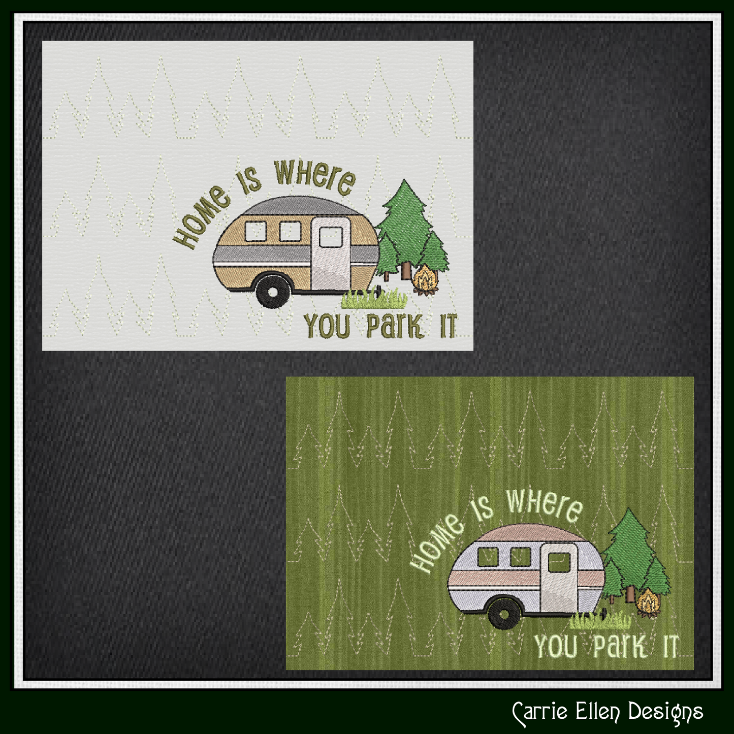 Camping Theme ITH Mug Rug Machine Embroidery Design | Home Is Where You Park In The Hoop Project (4011)