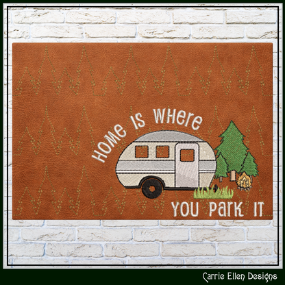 Camping Theme ITH Mug Rug Machine Embroidery Design | Home Is Where You Park In The Hoop Project (4011)
