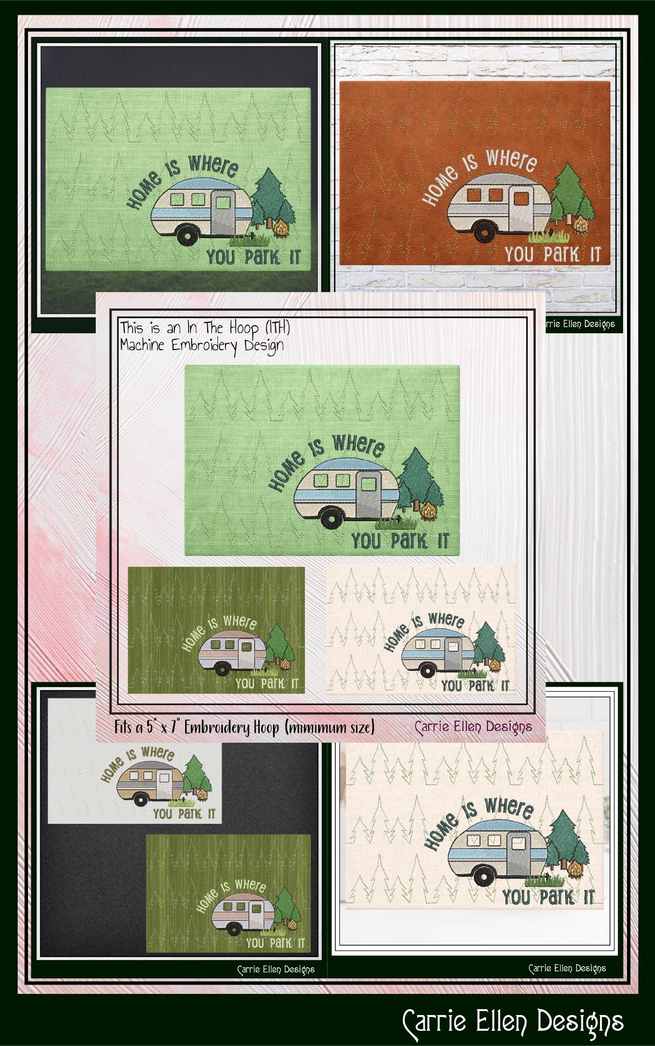Camping Theme ITH Mug Rug Machine Embroidery Design | Home Is Where You Park In The Hoop Project (4011)