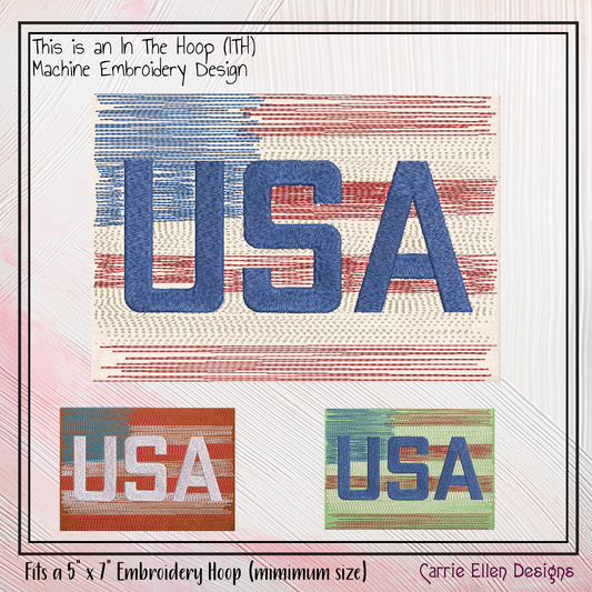 USA Flag Theme ITH Mug Rug Machine Embroidery Design | Patriotic American Flag In The Hoop Project (4012)