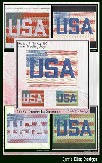 USA Flag Theme ITH Mug Rug Machine Embroidery Design | Patriotic American Flag In The Hoop Project (4012)