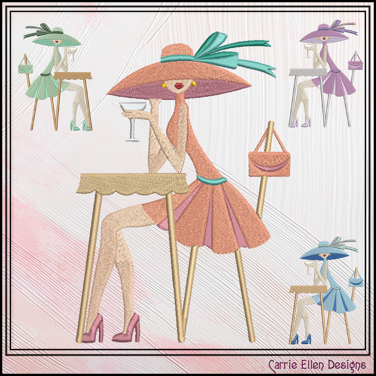 Elegant Lady at Café Machine Embroidery Design | Fashion Lady Embroidery Pattern | Chic Café Scene Stitch File, 6 Sizes, (4013)