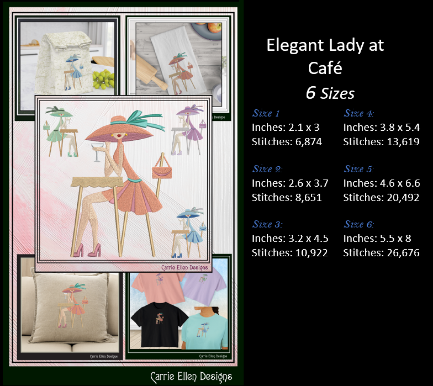 Elegant Lady at Café Machine Embroidery Design | Fashion Lady Embroidery Pattern | Chic Café Scene Stitch File, 6 Sizes, (4013)