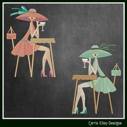 Elegant Lady at Café Machine Embroidery Design | Fashion Lady Embroidery Pattern | Chic Café Scene Stitch File, 6 Sizes, (4013)